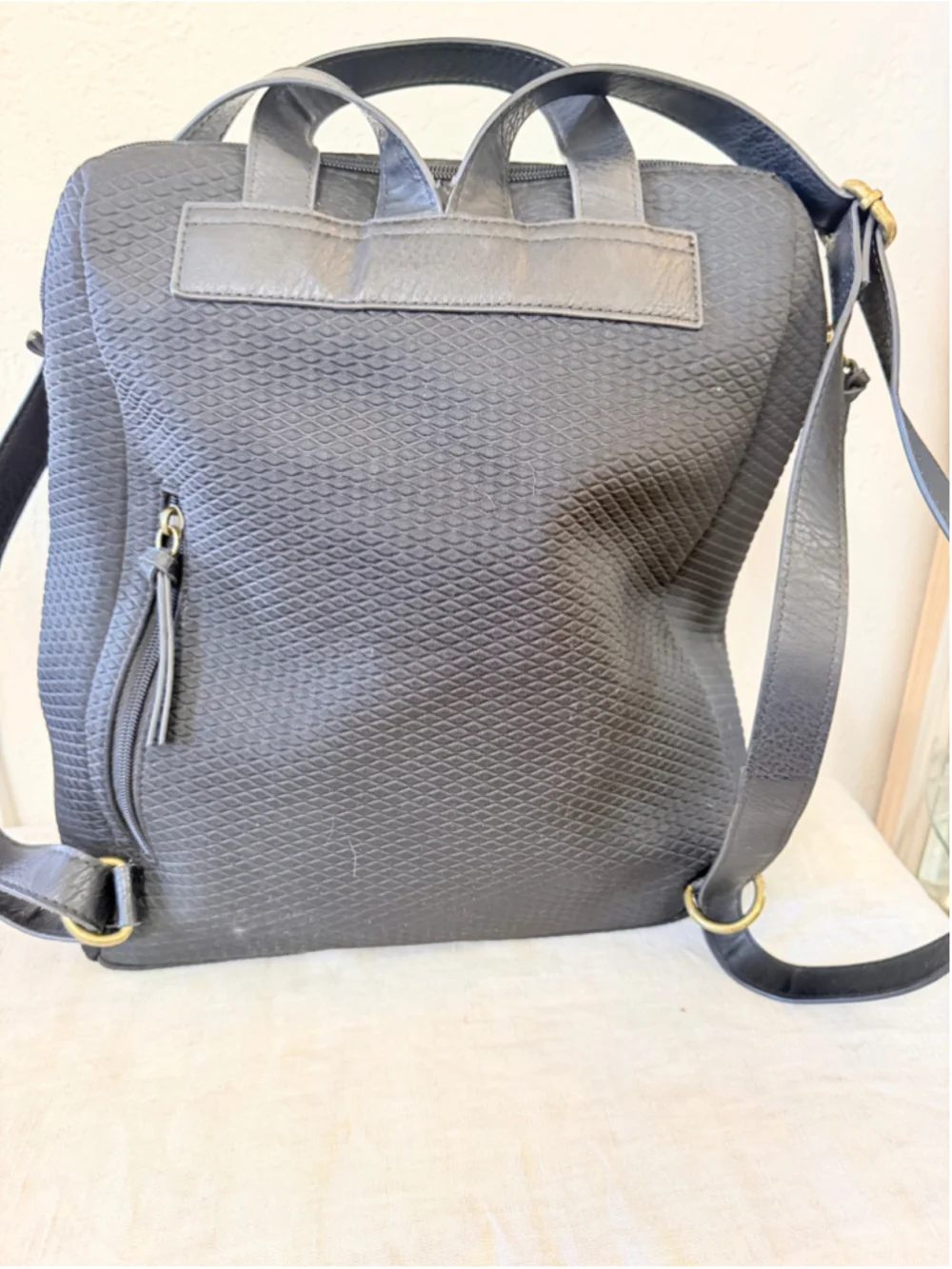 The Sak Black Textured Backpack Purse Olvera Style Zip Pockets Adjustable Straps